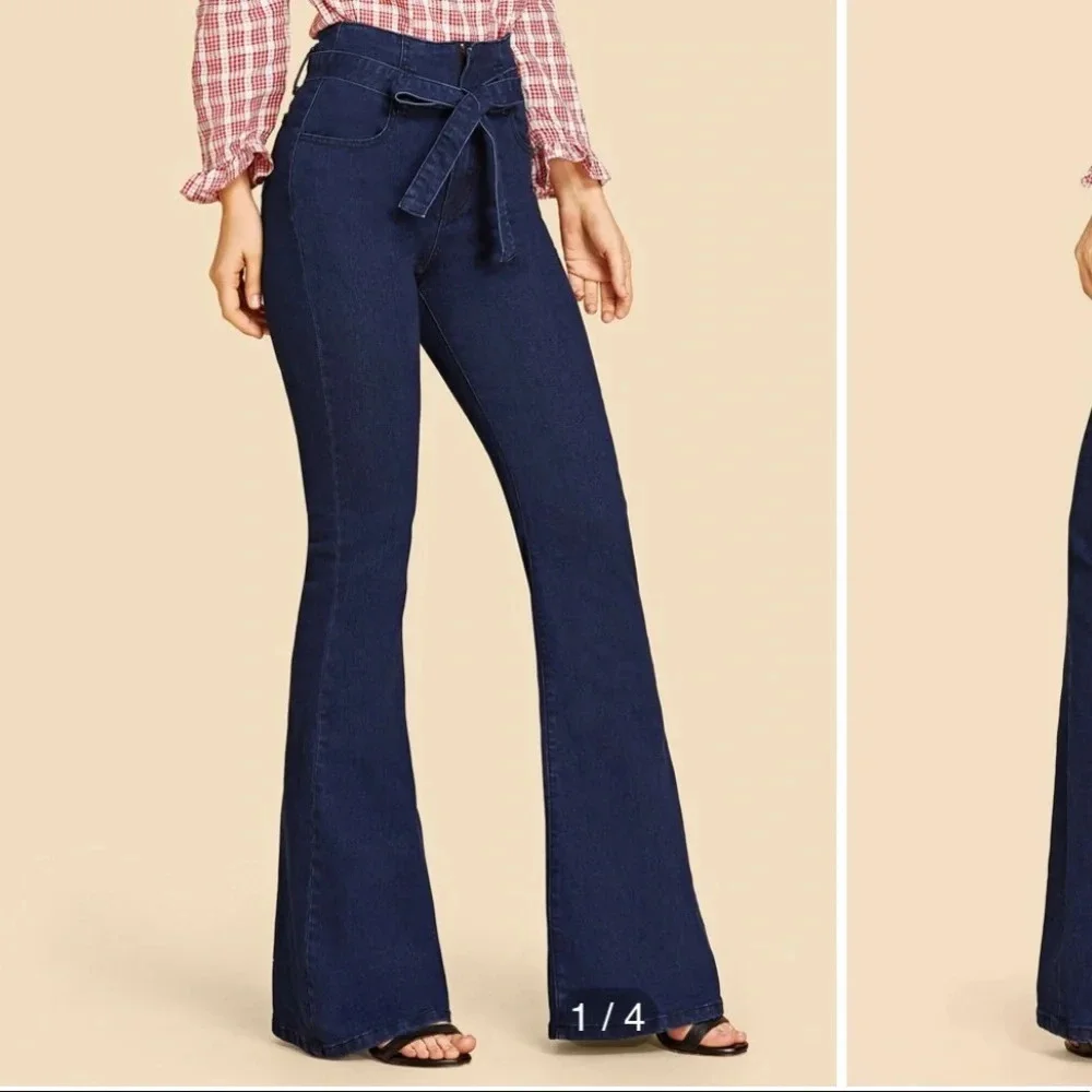 SHEIN HIGH WAISTED TIE WAIST FLARE JEANS